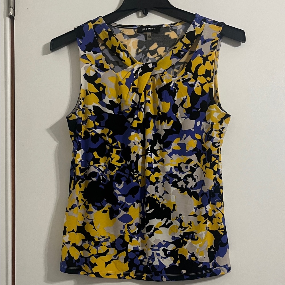 Nine West Sleeveless Blouse - Yellow and Purple Abstract